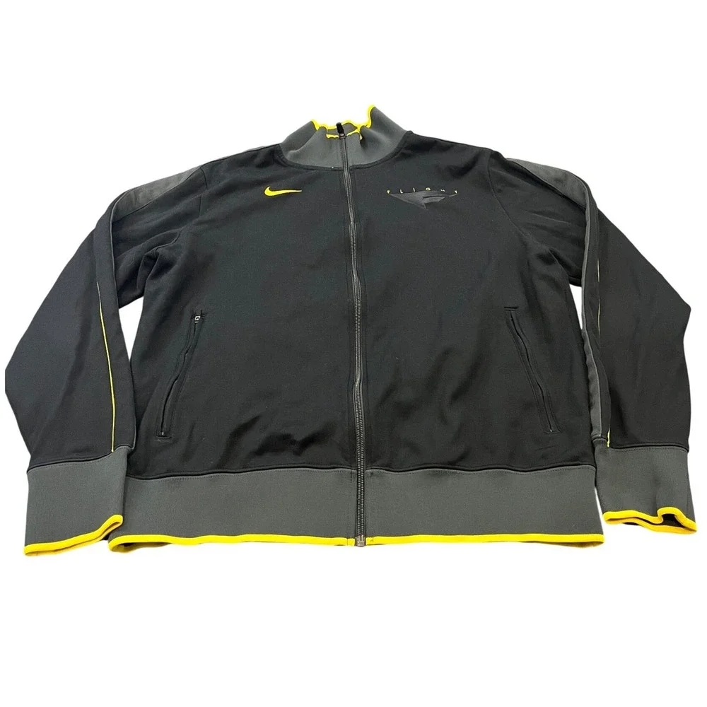 Nike Flight Track Jacket Mens L Black Gray Yellow Full Zip Swoosh Sportswear